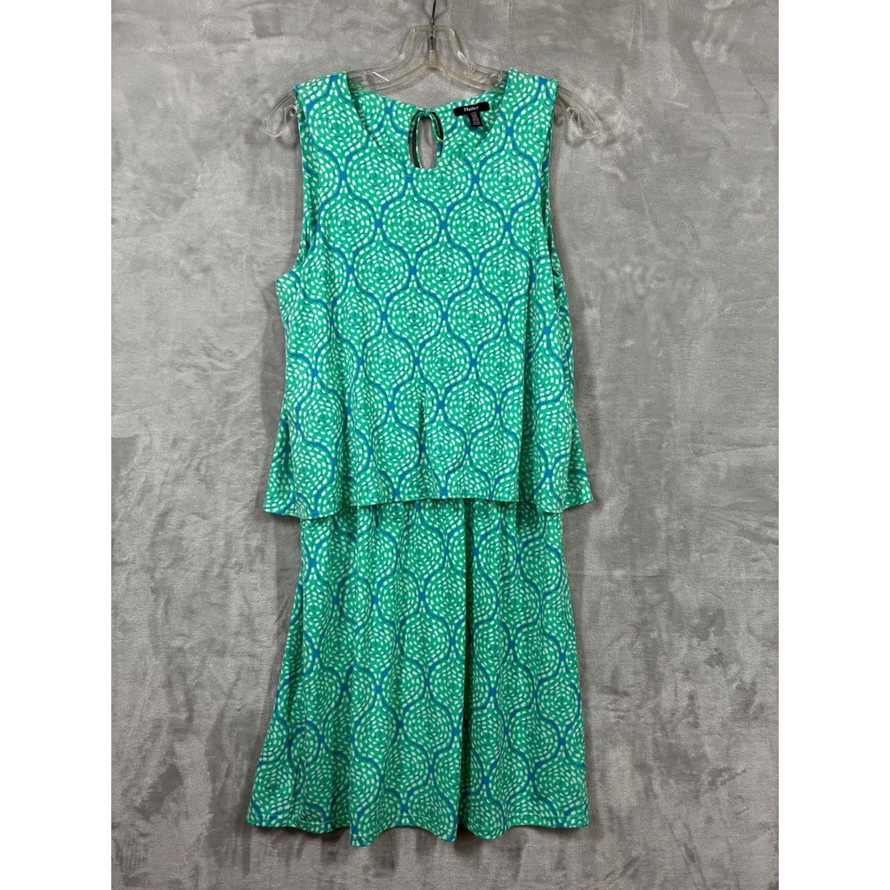 Hatley Womens Green Blue Geometric Dot Tiered Sleeveless Tassel Dress Size S
